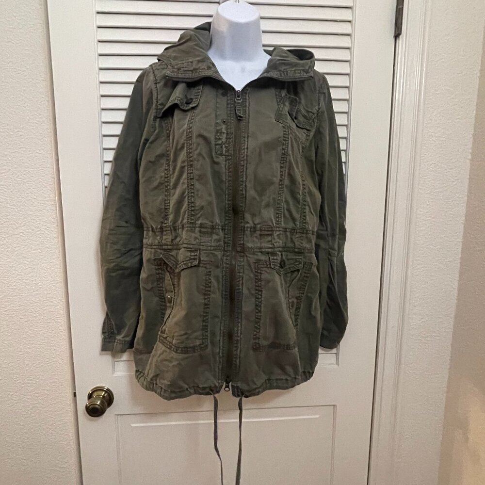 KUT From The Kloth Olive Utility Jacket Hooded Size M - Picture 2 of 9